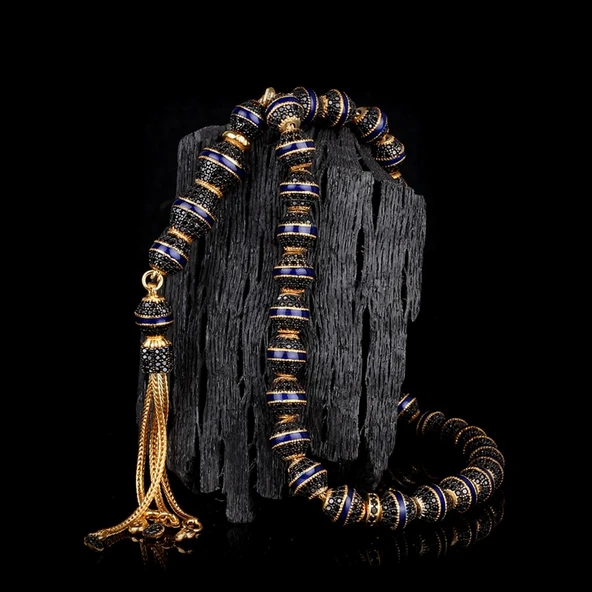 LACİVERT RENK MİNELİ ZİRKON TAŞLI 925 AYAR GÜMÜŞ TESBİH ürün görseli