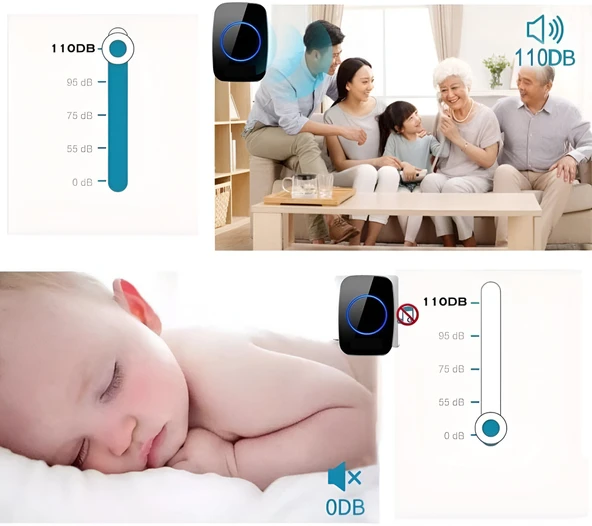 Cacazi Kablosuz Kapı Zili Uzaktan Kumandalı Kapı Zili Led Işıklı Kapı Zili Yüksek Sesli Uzun Mesafeli (1 Buton + 1 Zil) - 3