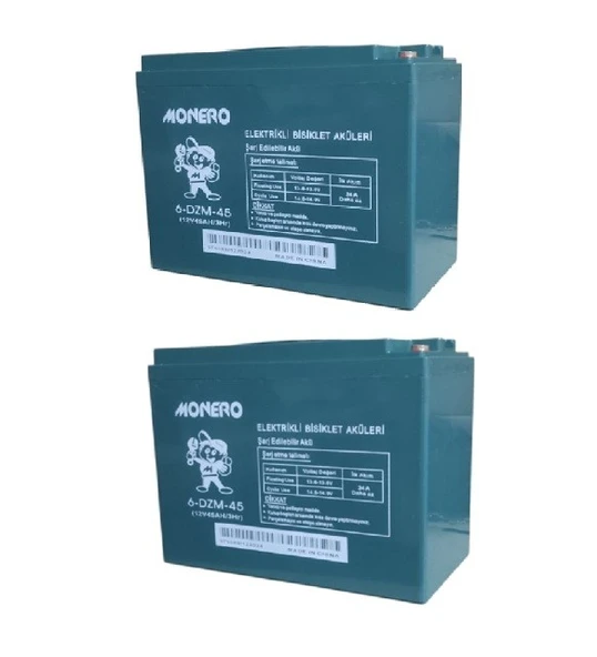 MONERO 12V-45 AMPER (80AMPER EBATLARINDA) 2'li PAKET DAR E-BIKE AKÜ EBATLAR: 223x121x174mm