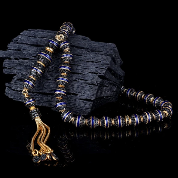 LACİVERT RENK MİNELİ ZİRKON TAŞLI 925 AYAR GÜMÜŞ TESBİH - Resim 2