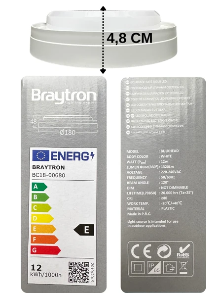 (6 Adet) Braytron 12W (Beyaz, Günışığı, Sarı Işık Ayarlanabilir) Dış Mekan Sıva Üstü Led Armatür  - 4