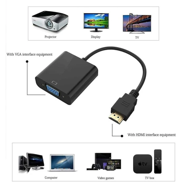 Hdmi To Vga Kablo Tablet Projeksiyon Notebook Uyumlu Siyah - Resim 4