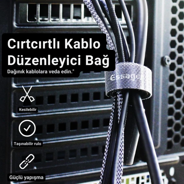 Essager 5 Metre Cırt Cırt Bantlı Kablo Sarıcı Düzenleyici Organizatör, Kesilebilir Kablo Düzenleyici - 2