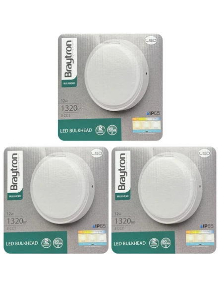 (3 Adet) Braytron 12W (Beyaz, Günışığı, Sarı Işık Ayarlanabilir) Dış Mekan Sıva Üstü Led Armatür
