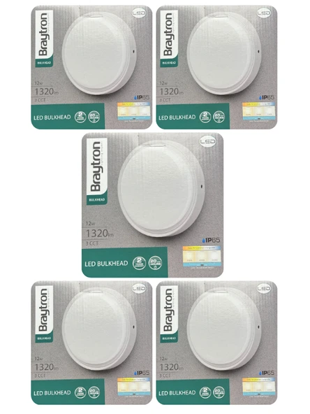 (5 Adet) Braytron 12W (Beyaz, Günışığı, Sarı Işık Ayarlanabilir) Dış Mekan Sıva Üstü Led Armatür