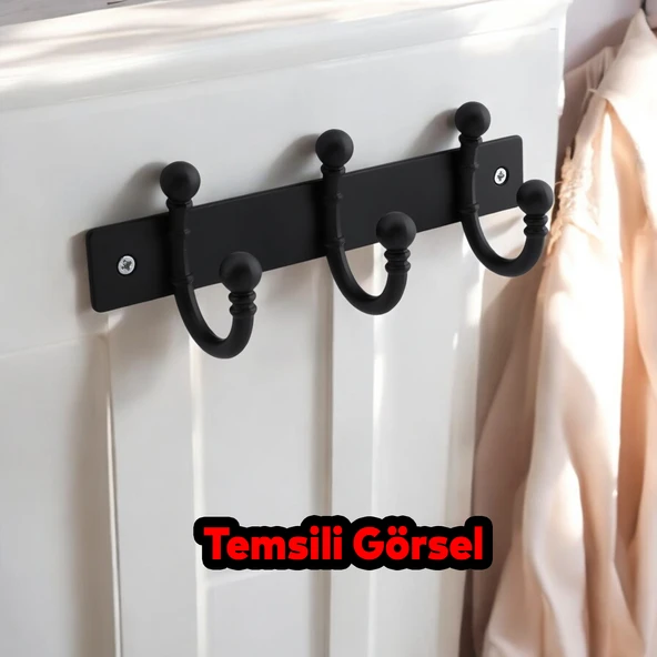 Metal Siyah 3'lü Birleşik Portmanto Vestiyer Duvar Monteli Dolap Askılığı Vidalı Elbise Asma 1 Adet - Resim 3