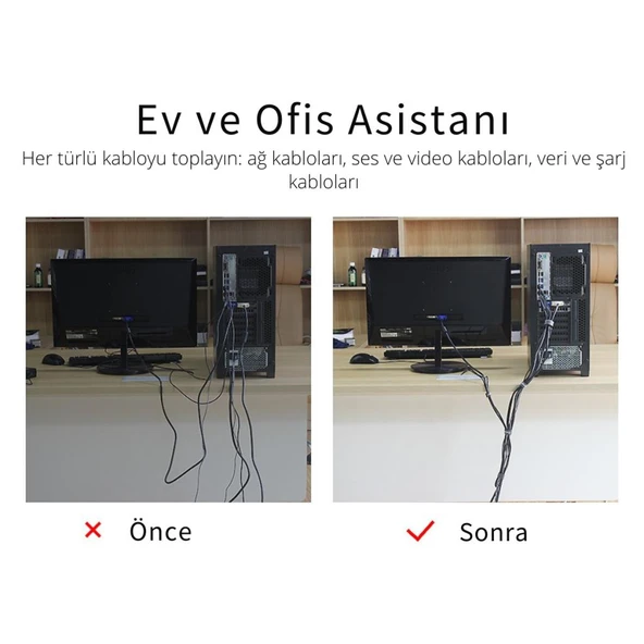 Essager 5 Metre Cırt Cırt Bantlı Kablo Sarıcı Düzenleyici Organizatör, Kesilebilir Kablo Düzenleyici - 5