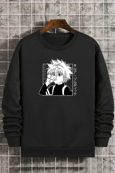 Unisex Killua Zoldyck Baskılı Bisiklet Yaka Sweatshirt