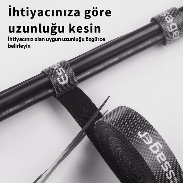 Essager 5 Metre Cırt Cırt Bantlı Kablo Sarıcı Düzenleyici Organizatör, Kesilebilir Kablo Düzenleyici - 3