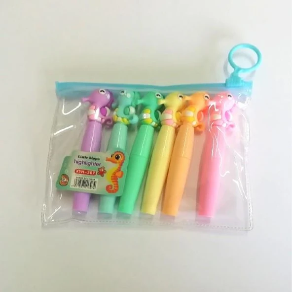 Linea Kilitli Poşet Denizatı Başlıklı Mini Fosforlu Kalem 6 lı (XYH-307)
