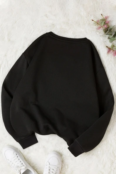 Unisex Bhvr Baskılı Bisiklet Yaka Sweatshirt - Resim 2