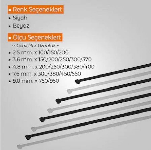 Çetsan 4,8x300 Beyaz 30cm Kablo Bağı Plastik Cırt Kelepçe Toplayıcı-100 Adet - 3