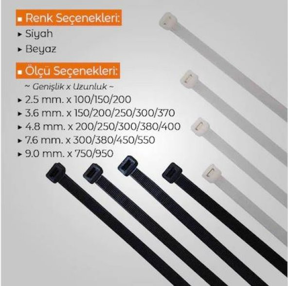 Çetsan 4,8x380 Beyaz 38cm Kablo Bağı Plastik Cırt Kelepçe Toplayıcı-100 Adet - 2