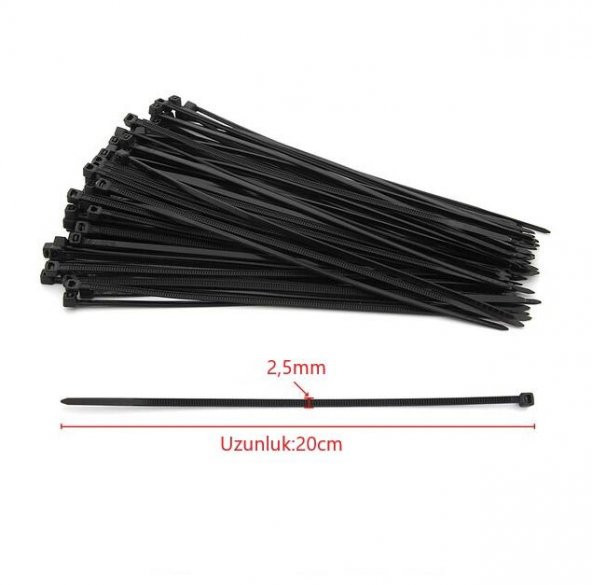 Çetsan 2,5x200 Siyah 20cm Kablo Bağı Cırt Kelepçe Toplayıcı-100 Adet - 2
