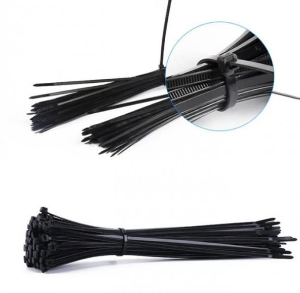 Çetsan 3,6x250 Siyah 25cm Kablo Bağı Plastik Cırt Kelepçe Toplayıcı-100 Adet