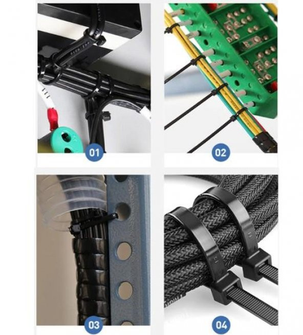 Çetsan 3,6x250 Siyah 25cm Kablo Bağı Plastik Cırt Kelepçe Toplayıcı-100 Adet - 5