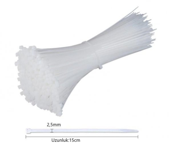 Çetsan 2,5x150 Beyaz 15cm Kablo Bağı Cırt Kelepçe Toplayıcı-100 Adet - 3