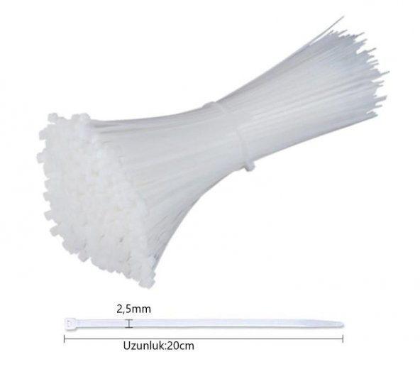 Çetsan 2,5x200 Beyaz 20cm Kablo Bağı Cırt Kelepçe Toplayıcı -100 Adet - 2