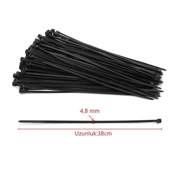 Çetsan 4,8x380 Siyah 38cm Kablo Bağı Plastik Cırt Kelepçe Toplayıcı-100 Adet - 2
