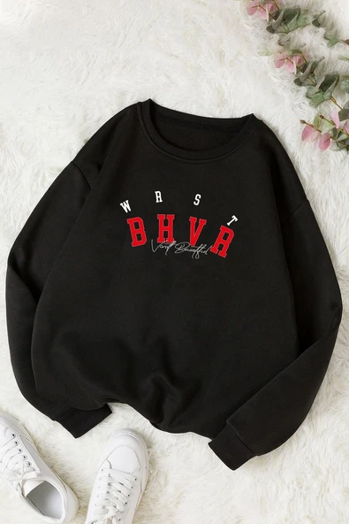 Unisex Bhvr Baskılı Bisiklet Yaka Sweatshirt ürün görseli
