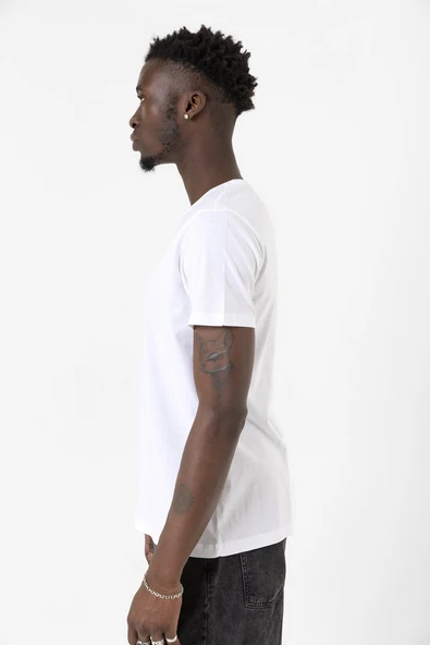 Beyaz Erkek Basic Bisikletyaka Tshirt - 7