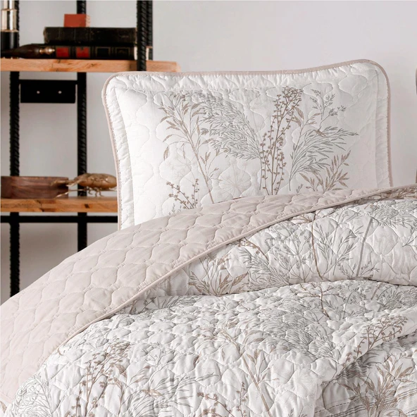 Clasy %100 Pamuk Çift Kişilik Yatak Örtüsü Seti Betina V1 Taş - 3