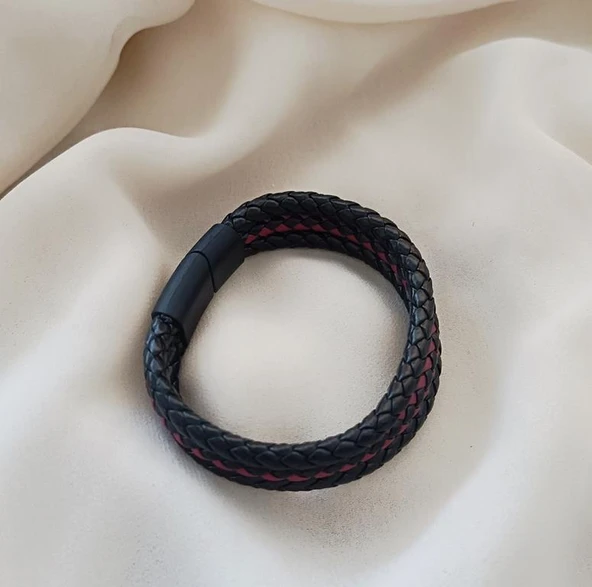 Bileklik Hakiki Deri Örgü Unisex 20 cm Bilezik Takı Aksesuar - Resim 3