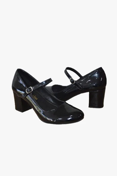 Siyah Rugan Klasik Topuklu Ayakkabı - BK-0035 - 4