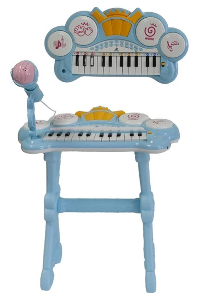 Rennes NP-900BL 24 Tuşlu Elektronik Mavi Çocuk Piyanosu Mikrofon Tabure Full Set (Işıklı Öğretici Mod) - 3