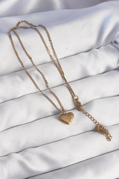 316L Çelik Gold Renk Kalp Model Love Kolye - TJ-BKO8931 - 2
