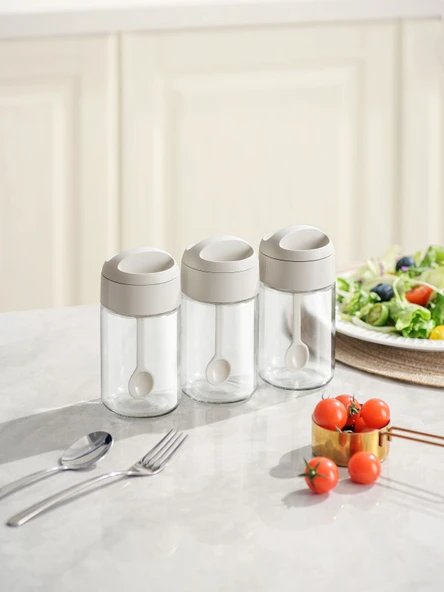 Pinmoo Prachic Kaşıklı Büyük Boy 13,5 cm 1 Adet 250 Ml. Cam Baharatlık