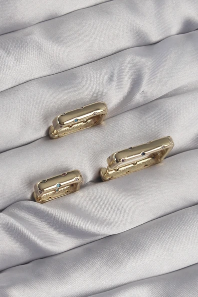 Pirinç Gold Renk Renkli Zirkon Taşlı Kare Model Küpe Seti - TJ-BKP9116 - 2
