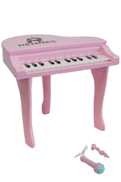 Rennes NP-800PK Akustik Görünümlü 25 Tuşlu Dijital Elektronik Mikrofonlu Çocuk Piyanosu Pembe - Resim 2