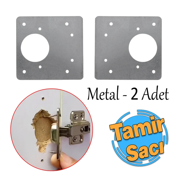 Dolap Kapak Taş Menteşe Tamir Sacı Nobel Pratik Onarım Kiti Yuva Saçı Tablası 8x8.5 cm 1 Çift