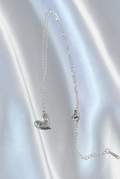 316L Çelik Zincir Gümüş Renk Renkli Zirkon Taşlı Kalp Kolye - TJ-BKO8906 - Resim 3