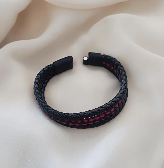 Bileklik Hakiki Deri Örgü Unisex 20 cm Bilezik Takı Aksesuar - Resim 2