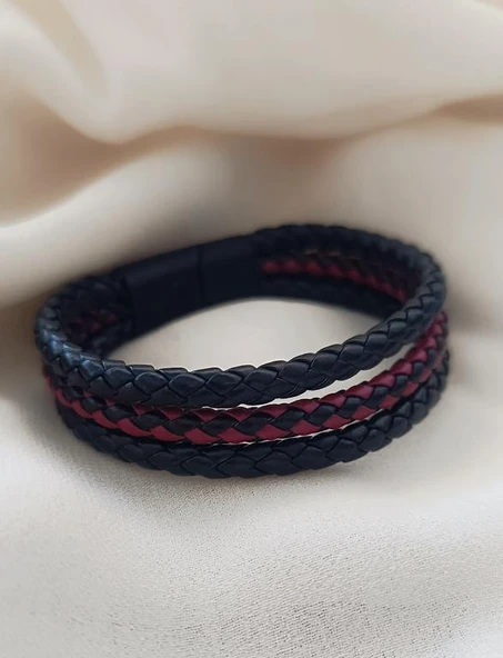 Bileklik Hakiki Deri Örgü Unisex 20 cm Bilezik Takı Aksesuar - Resim 5