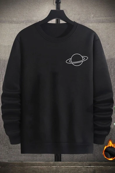 Unisex Saturn Baskılı Bisiklet Yaka Sweatshirt ürün görseli