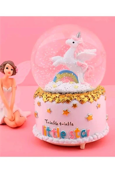 Little Star Gökkuşağı Unicorn Renk Değiştiren Işıklı Müzikli Kar Taneli Orta Boy Kar Küresi - 2