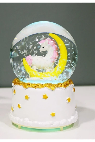 Little Star Yarım Ay Unicorn Renk Değiştiren Işıklı Müzikli Kar Taneli Orta Boy Kar Küresi - 3
