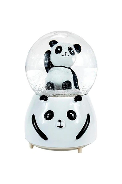 Sevimli Panda Renk Değiştiren Işıklı Müzikli Kar Taneli Orta Boy Kar Küresi - 4