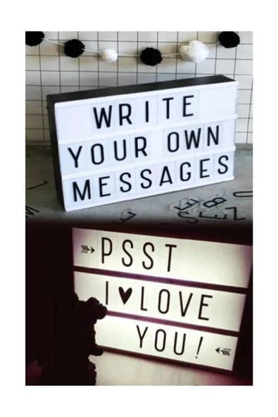 Led Message Light Box 96 Harfli Dekoratif Led Işıklı Mesaj Panosu 30*22 cm Usb ve pilli