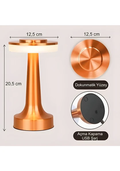 Anaway Masa Lambası   Şarjlı Dekoratif Dokunmatik Metal 3 Renk Mod Dim Edilebilir - 3