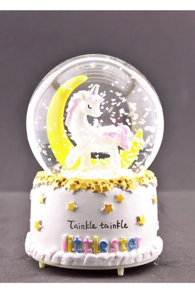 Little Star Yarım Ay Unicorn Renk Değiştiren Işıklı Müzikli Kar Taneli Orta Boy Kar Küresi - 2