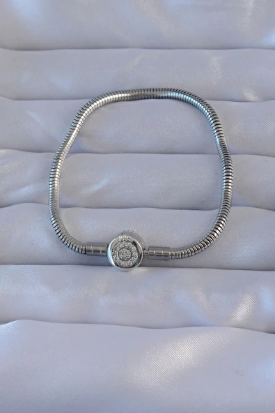 Pirinç Gümüş Renk Zirkon Taşlı Charm Bileklik - TJ-BB6221 ürün görseli 1