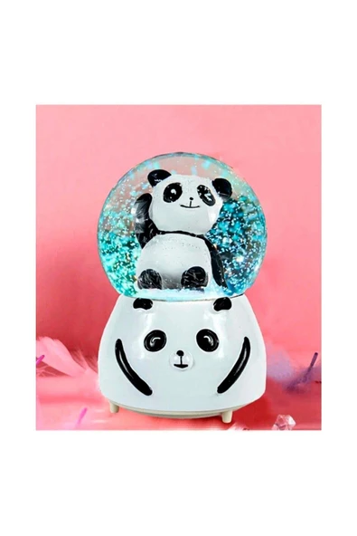 Sevimli Panda Renk Değiştiren Işıklı Müzikli Kar Taneli Orta Boy Kar Küresi - 2