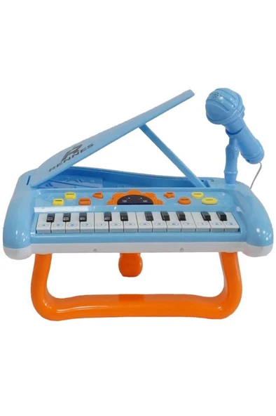 Rennes NP-250BL 24 Tuşlu Akustik Görünümlü Oyuncak Çocuk Piyanosu Mikrofonlu Stantlı Mavi - 3