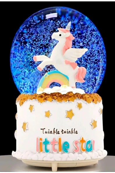 Little Star Gökkuşağı Unicorn Renk Değiştiren Işıklı Müzikli Kar Taneli Orta Boy Kar Küresi - 3