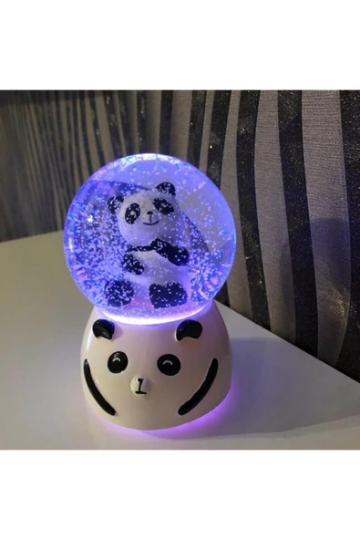 Büyük Boy Romantik Sevimli Panda Işıklı Püskürtmeli Otomatik Kar Küresi Ve Müzik Kutusu - 5