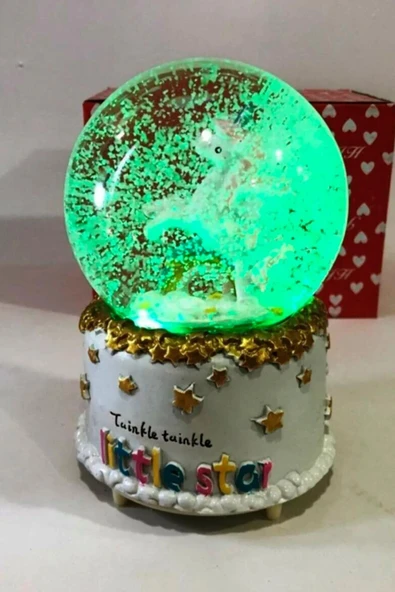 Little Star Gökkuşağı Unicorn Renk Değiştiren Işıklı Müzikli Kar Taneli Orta Boy Kar Küresi - 4